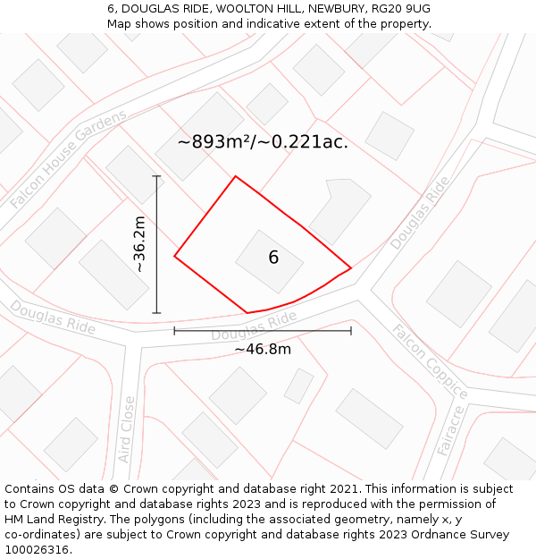 6, DOUGLAS RIDE, WOOLTON HILL, NEWBURY, RG20 9UG: Plot and title map