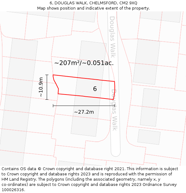 6, DOUGLAS WALK, CHELMSFORD, CM2 9XQ: Plot and title map