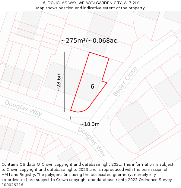 6, DOUGLAS WAY, WELWYN GARDEN CITY, AL7 2LY: Plot and title map