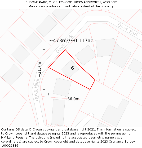 6, DOVE PARK, CHORLEYWOOD, RICKMANSWORTH, WD3 5NY: Plot and title map