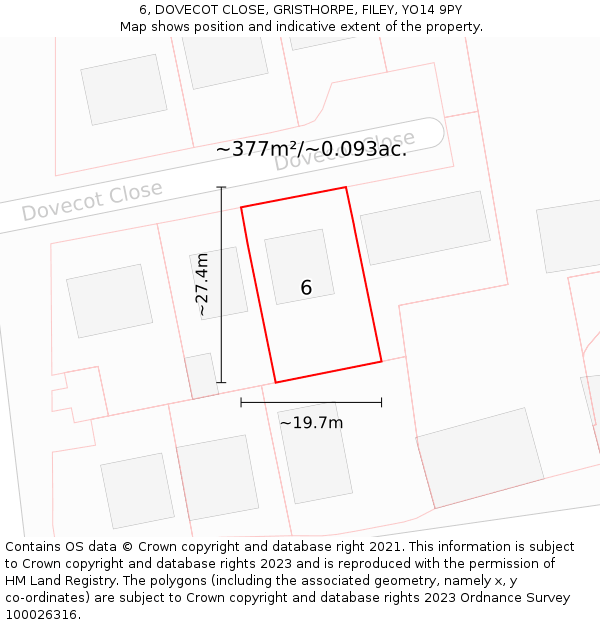 6, DOVECOT CLOSE, GRISTHORPE, FILEY, YO14 9PY: Plot and title map