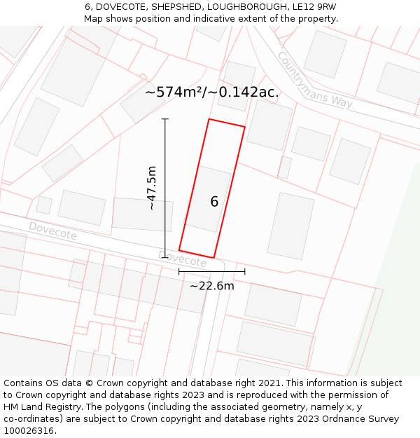 6, DOVECOTE, SHEPSHED, LOUGHBOROUGH, LE12 9RW: Plot and title map