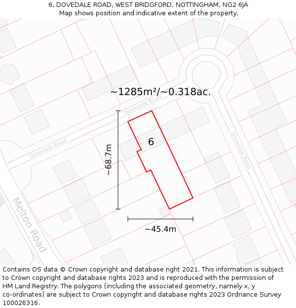 6, DOVEDALE ROAD, WEST BRIDGFORD, NOTTINGHAM, NG2 6JA: Plot and title map