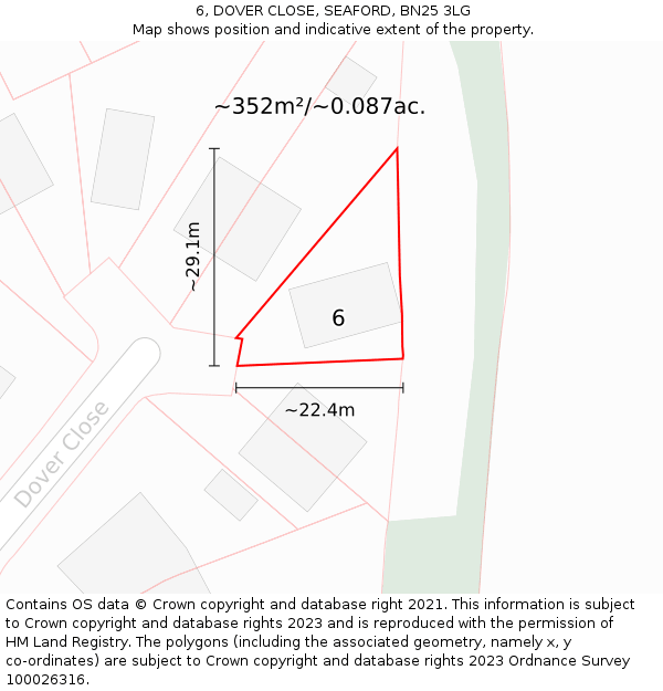 6, DOVER CLOSE, SEAFORD, BN25 3LG: Plot and title map