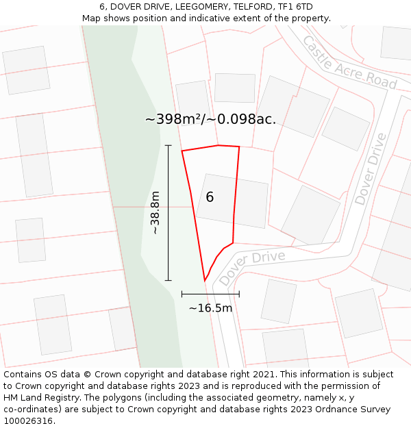 6, DOVER DRIVE, LEEGOMERY, TELFORD, TF1 6TD: Plot and title map