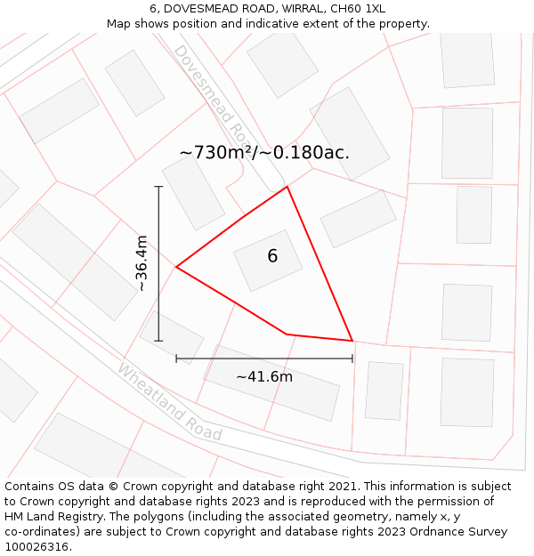 6, DOVESMEAD ROAD, WIRRAL, CH60 1XL: Plot and title map