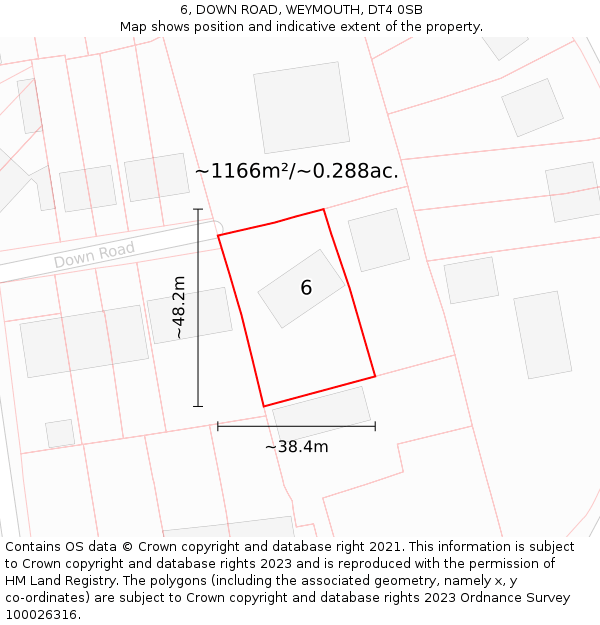 6, DOWN ROAD, WEYMOUTH, DT4 0SB: Plot and title map