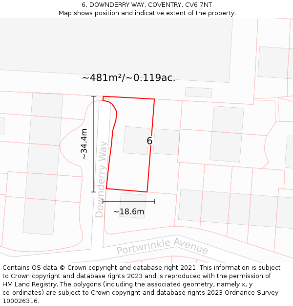 6, DOWNDERRY WAY, COVENTRY, CV6 7NT: Plot and title map