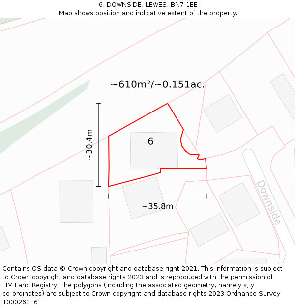 6, DOWNSIDE, LEWES, BN7 1EE: Plot and title map