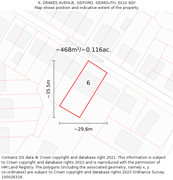 6, DRAKES AVENUE, SIDFORD, SIDMOUTH, EX10 9QY: Plot and title map