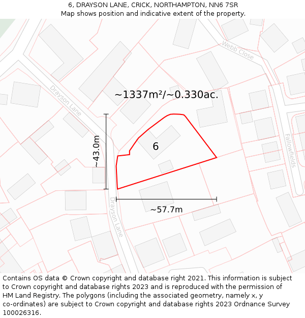 6, DRAYSON LANE, CRICK, NORTHAMPTON, NN6 7SR: Plot and title map