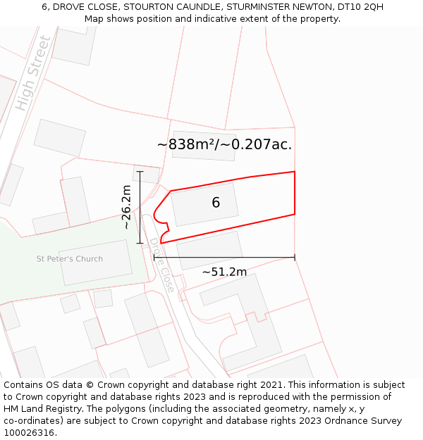 6, DROVE CLOSE, STOURTON CAUNDLE, STURMINSTER NEWTON, DT10 2QH: Plot and title map