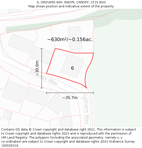 6, DROVERS WAY, RADYR, CARDIFF, CF15 8GG: Plot and title map