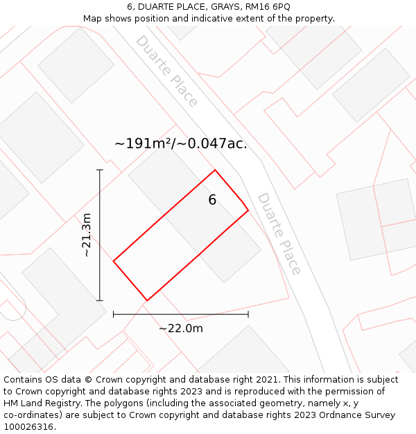 6, DUARTE PLACE, GRAYS, RM16 6PQ: Plot and title map