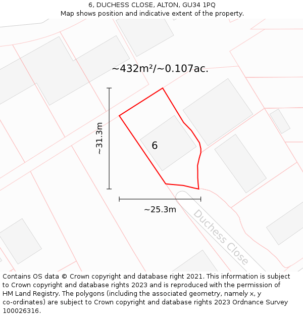 6, DUCHESS CLOSE, ALTON, GU34 1PQ: Plot and title map