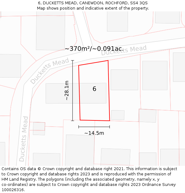 6, DUCKETTS MEAD, CANEWDON, ROCHFORD, SS4 3QS: Plot and title map