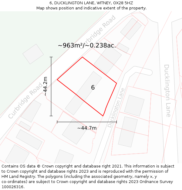 6, DUCKLINGTON LANE, WITNEY, OX28 5HZ: Plot and title map