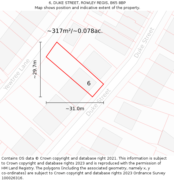 6, DUKE STREET, ROWLEY REGIS, B65 8BP: Plot and title map