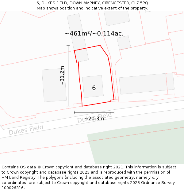 6, DUKES FIELD, DOWN AMPNEY, CIRENCESTER, GL7 5PQ: Plot and title map