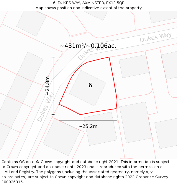 6, DUKES WAY, AXMINSTER, EX13 5QP: Plot and title map