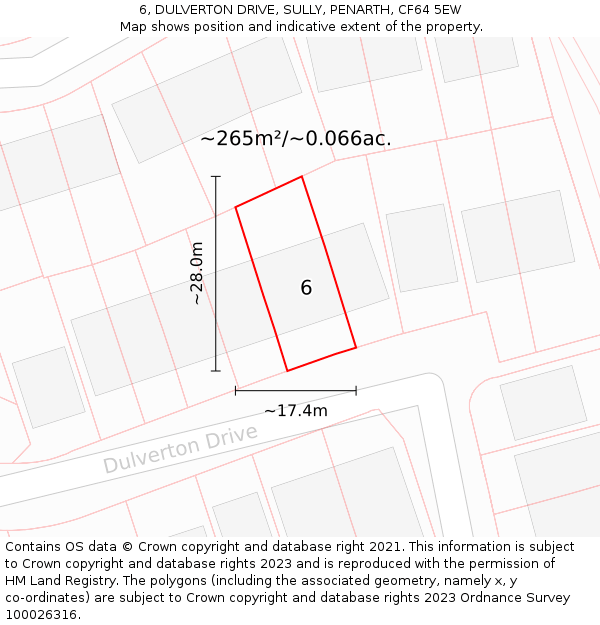 6, DULVERTON DRIVE, SULLY, PENARTH, CF64 5EW: Plot and title map