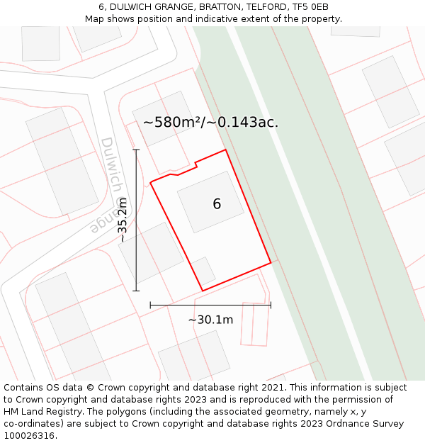 6, DULWICH GRANGE, BRATTON, TELFORD, TF5 0EB: Plot and title map