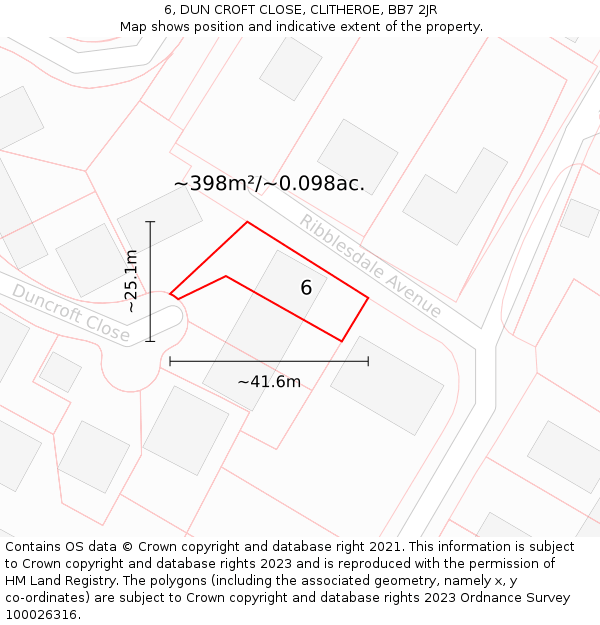 6, DUN CROFT CLOSE, CLITHEROE, BB7 2JR: Plot and title map