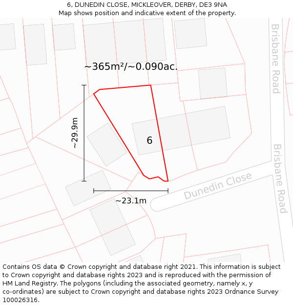 6, DUNEDIN CLOSE, MICKLEOVER, DERBY, DE3 9NA: Plot and title map