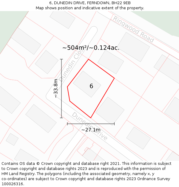 6, DUNEDIN DRIVE, FERNDOWN, BH22 9EB: Plot and title map