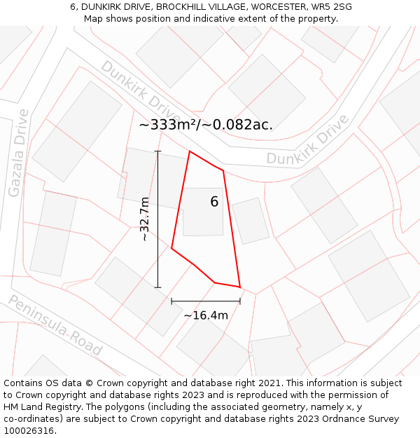 6, DUNKIRK DRIVE, BROCKHILL VILLAGE, WORCESTER, WR5 2SG: Plot and title map