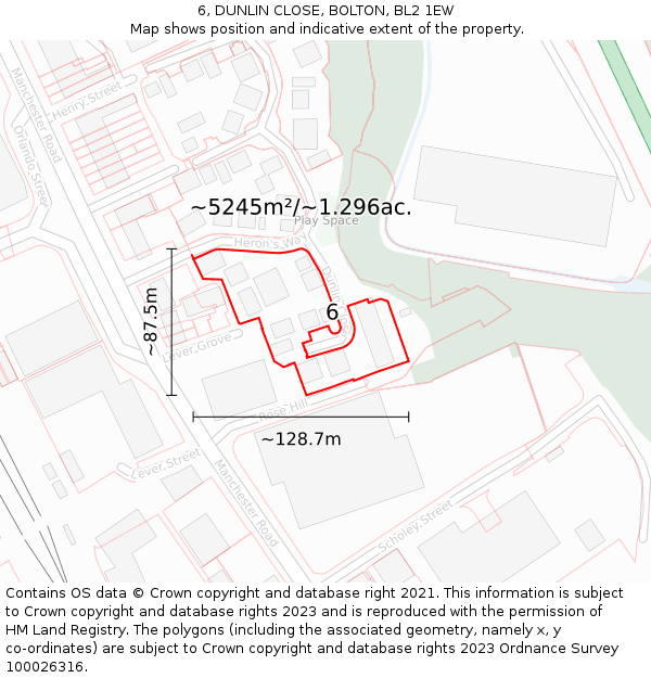 6, DUNLIN CLOSE, BOLTON, BL2 1EW: Plot and title map