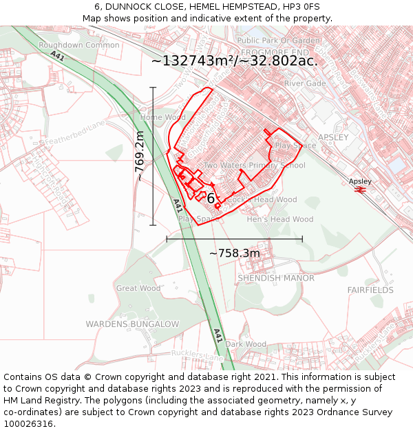 6, DUNNOCK CLOSE, HEMEL HEMPSTEAD, HP3 0FS: Plot and title map