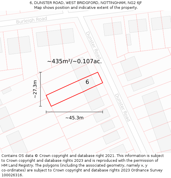 6, DUNSTER ROAD, WEST BRIDGFORD, NOTTINGHAM, NG2 6JF: Plot and title map