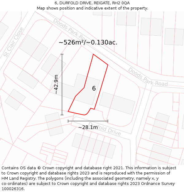 6, DURFOLD DRIVE, REIGATE, RH2 0QA: Plot and title map