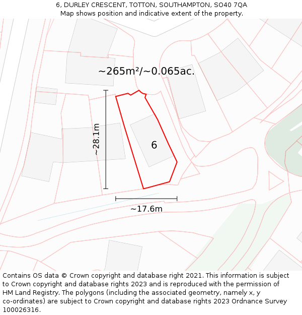 6, DURLEY CRESCENT, TOTTON, SOUTHAMPTON, SO40 7QA: Plot and title map