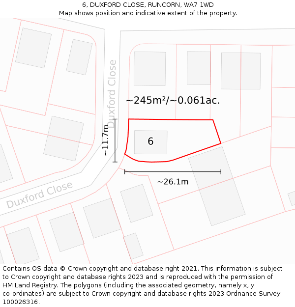 6, DUXFORD CLOSE, RUNCORN, WA7 1WD: Plot and title map