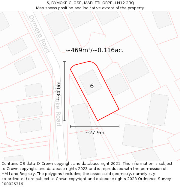 6, DYMOKE CLOSE, MABLETHORPE, LN12 2BQ: Plot and title map