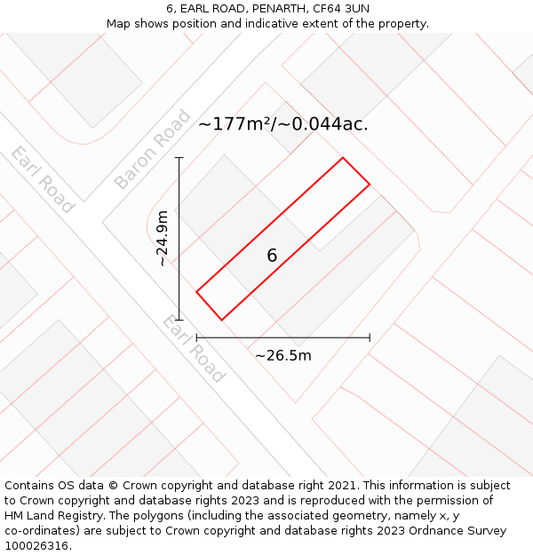6, EARL ROAD, PENARTH, CF64 3UN: Plot and title map