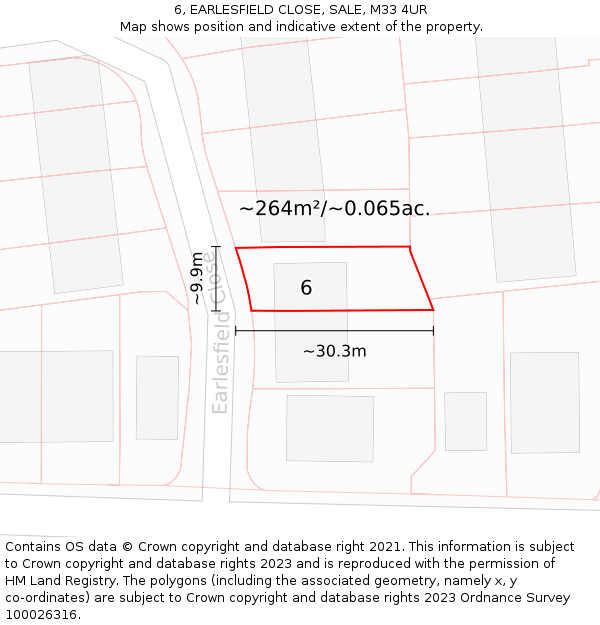 6, EARLESFIELD CLOSE, SALE, M33 4UR: Plot and title map