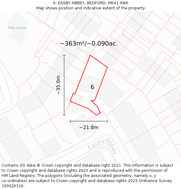 6, EASBY ABBEY, BEDFORD, MK41 0WA: Plot and title map