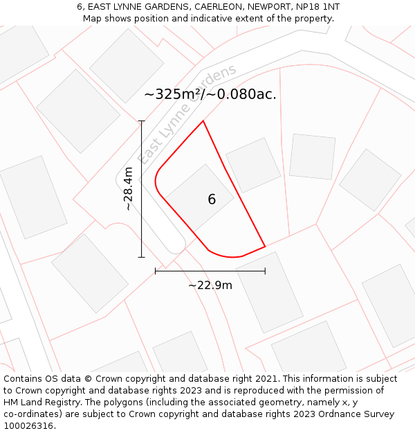 6, EAST LYNNE GARDENS, CAERLEON, NEWPORT, NP18 1NT: Plot and title map