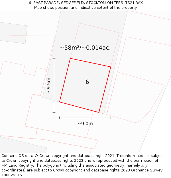 6, EAST PARADE, SEDGEFIELD, STOCKTON-ON-TEES, TS21 3AX: Plot and title map