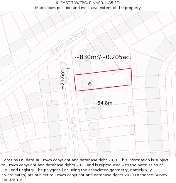 6, EAST TOWERS, PINNER, HA5 1TL: Plot and title map