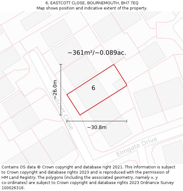 6, EASTCOTT CLOSE, BOURNEMOUTH, BH7 7EQ: Plot and title map