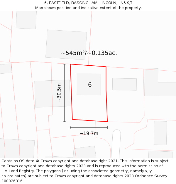 6, EASTFIELD, BASSINGHAM, LINCOLN, LN5 9JT: Plot and title map