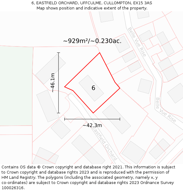 6, EASTFIELD ORCHARD, UFFCULME, CULLOMPTON, EX15 3AS: Plot and title map