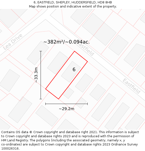 6, EASTFIELD, SHEPLEY, HUDDERSFIELD, HD8 8HB: Plot and title map