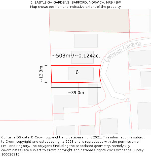 6, EASTLEIGH GARDENS, BARFORD, NORWICH, NR9 4BW: Plot and title map