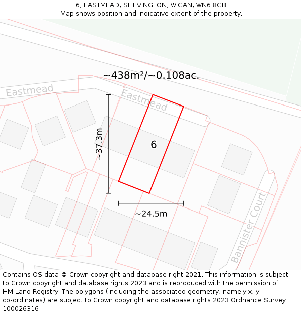 6, EASTMEAD, SHEVINGTON, WIGAN, WN6 8GB: Plot and title map