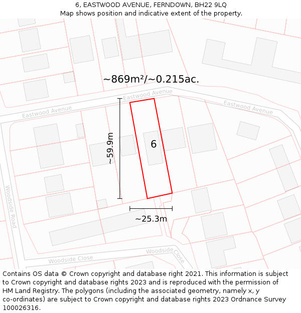 6, EASTWOOD AVENUE, FERNDOWN, BH22 9LQ: Plot and title map